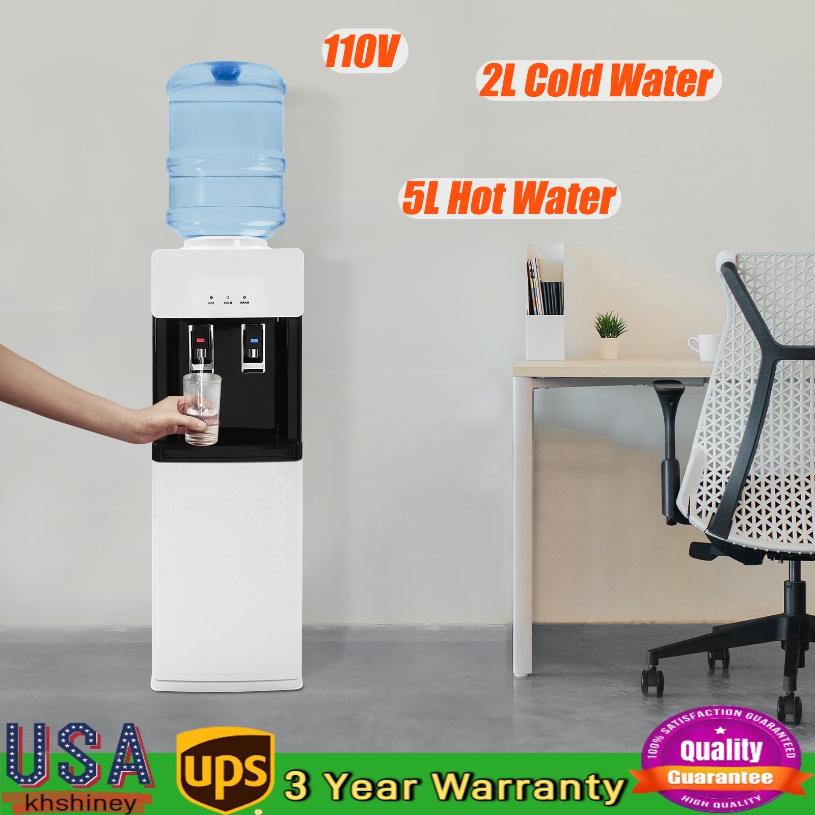 Hot and Cold Water Dispenser Standing 53.6℉ & 185-203℉ Top Loading Heater Cooler