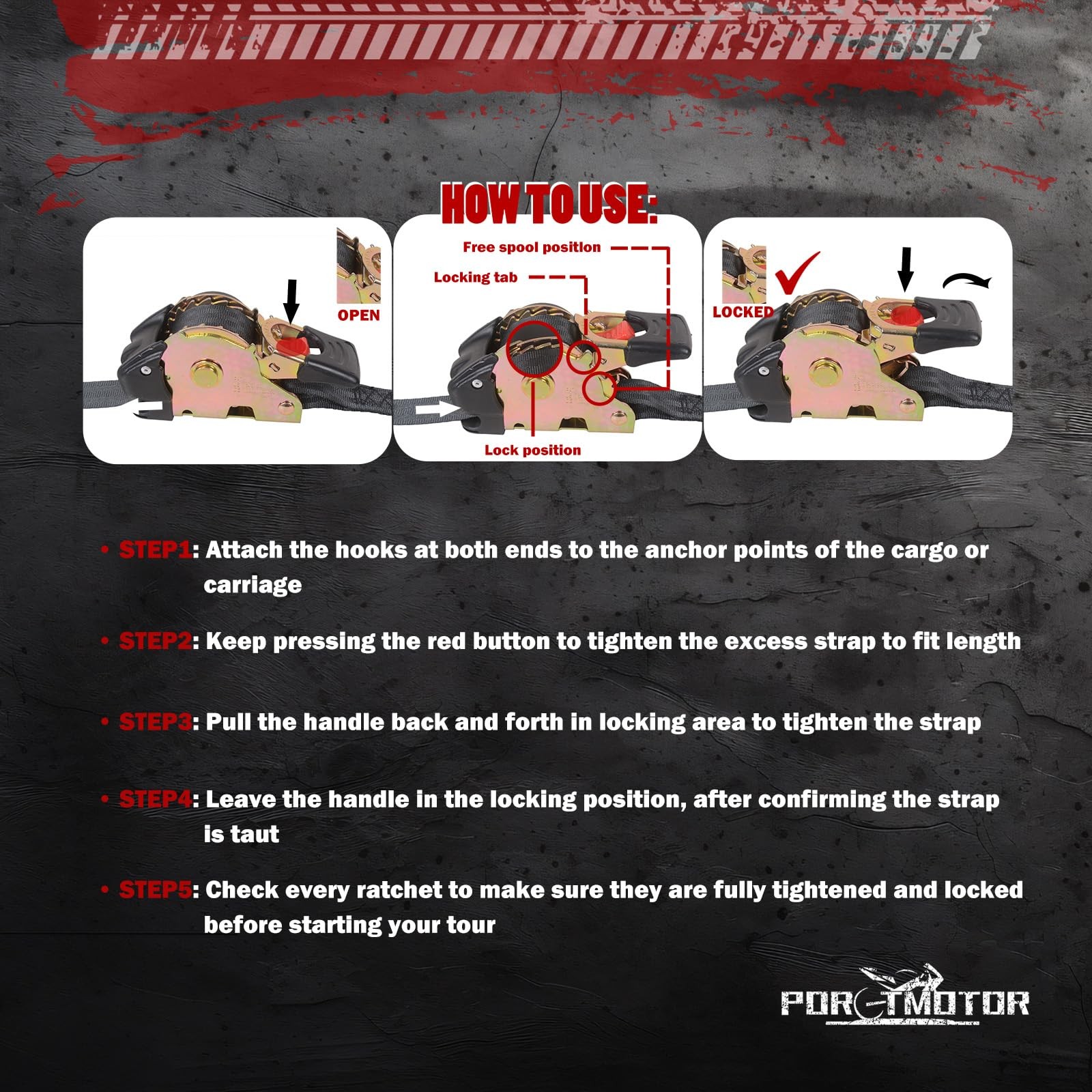 2 Pack Retractable Ratchet Straps (1" x 6'), 1500LBS Break Strength Ratchet T...