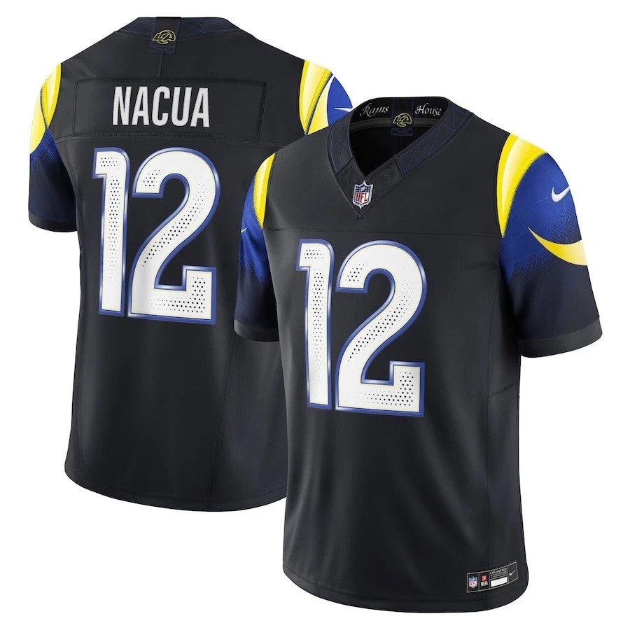 Men's #12 Puka Nacua Black 2025 Player SportShirt Adult - All Stitched