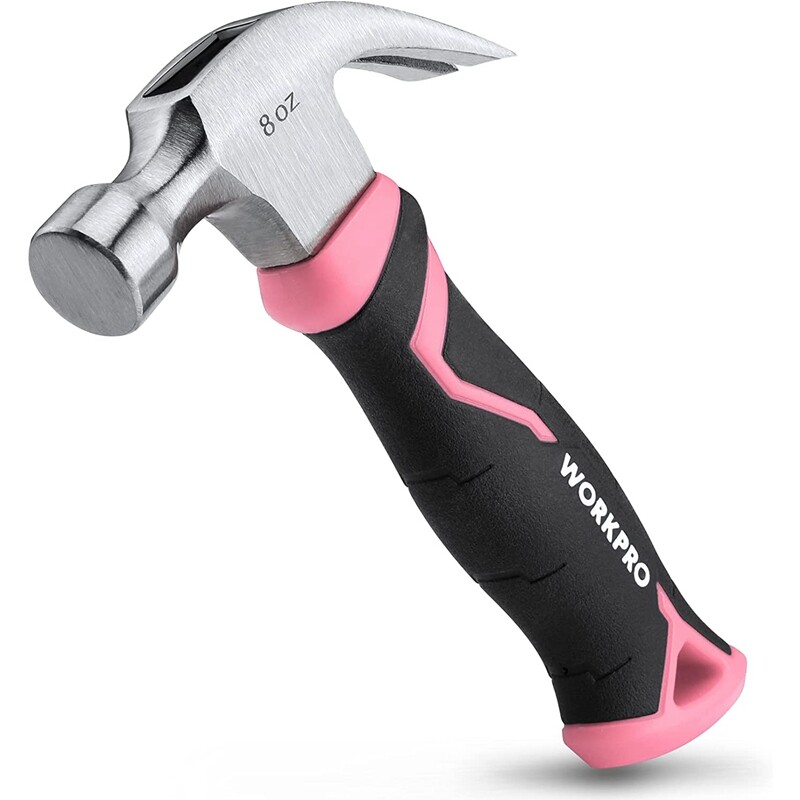 WORKPRO 8oz Claw Hammer Fiberglass Handle Forged Hardened Steel Head Smooth Face