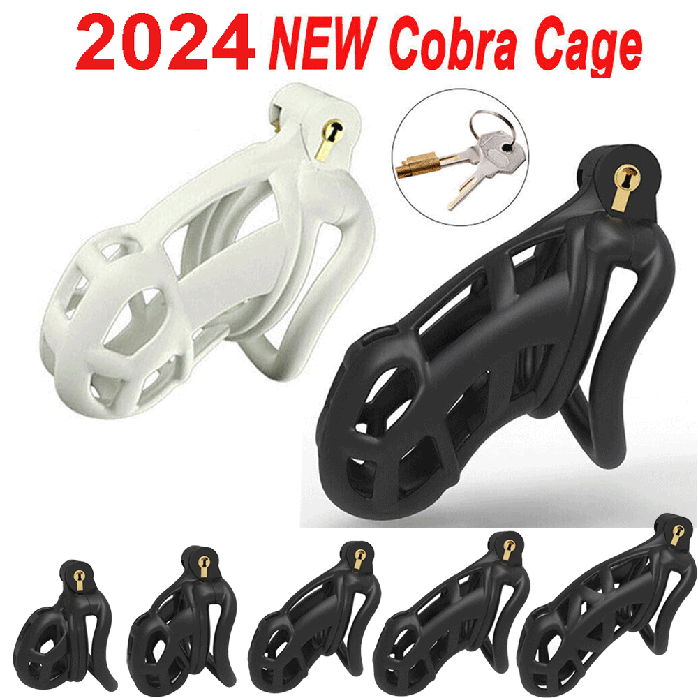 NEW USA Cobra Male Chastity Cage Lock Kit w/4 Rings Virginity Men Device 5 Sizes