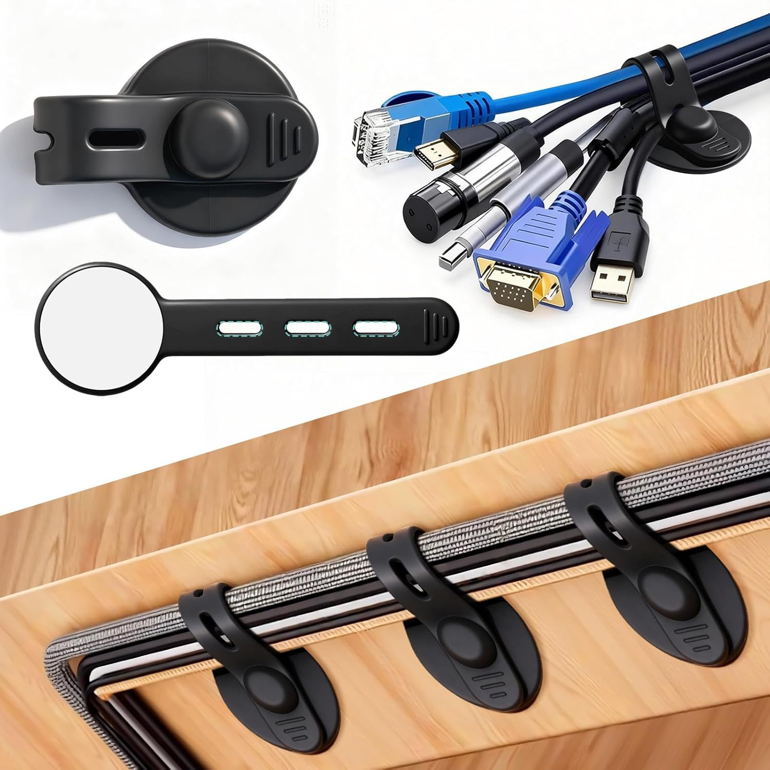 12Pcs Silicone Cable Management Under Desk for Computer, TV, Machine Cords in Ho