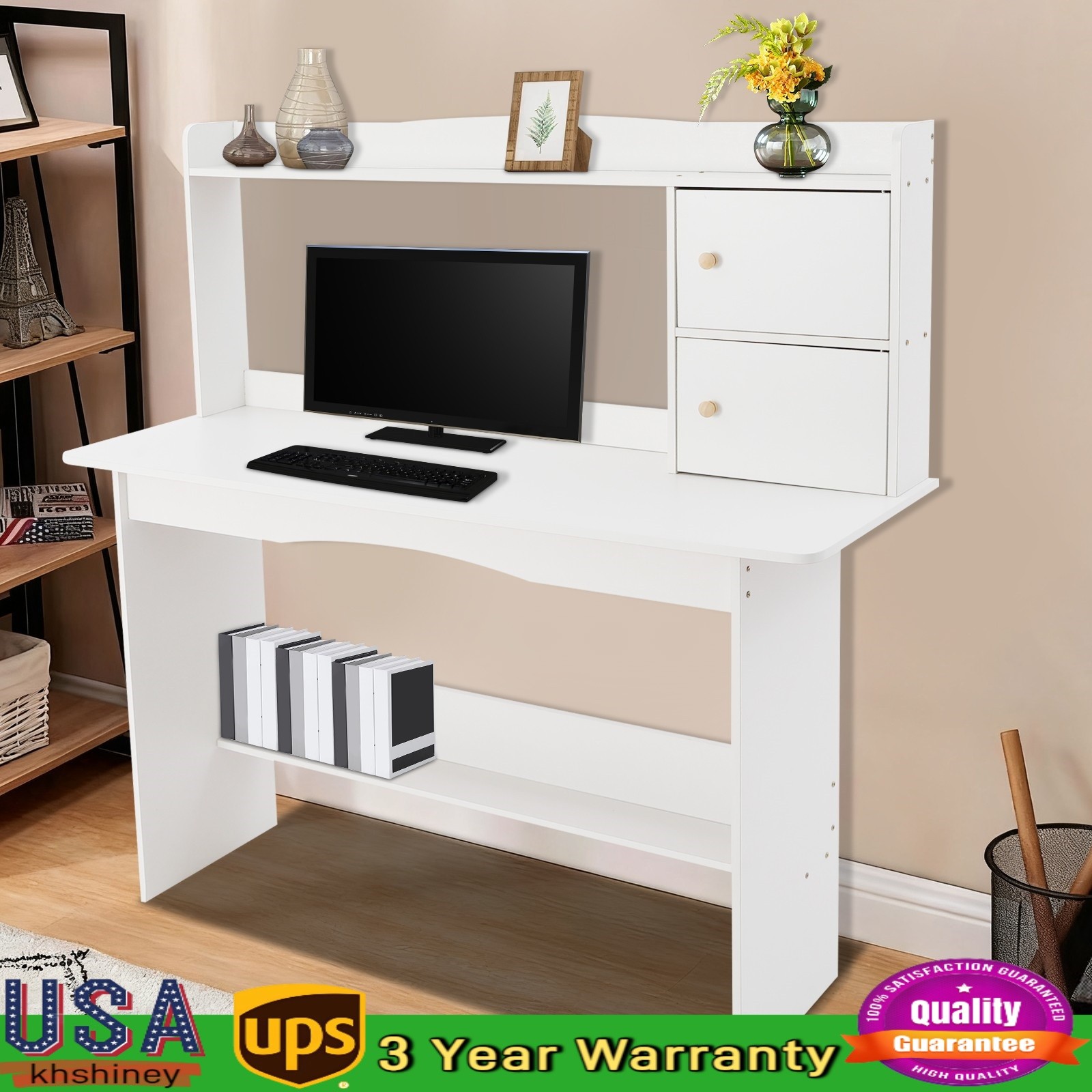 Modern Writing Desk with Bookshelf Student Desk Computer Desk with Cabinets