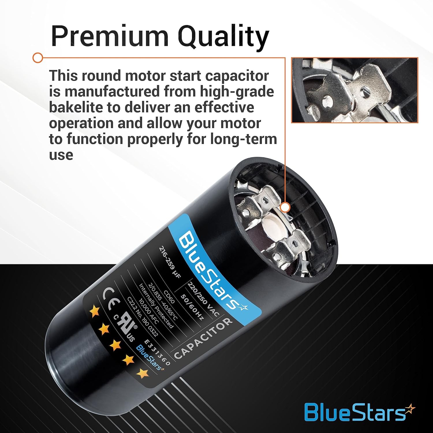 Upgraded Version 2 Packs 216-259 uF/MFD 220-250V Round Start Capacitor Replaceme