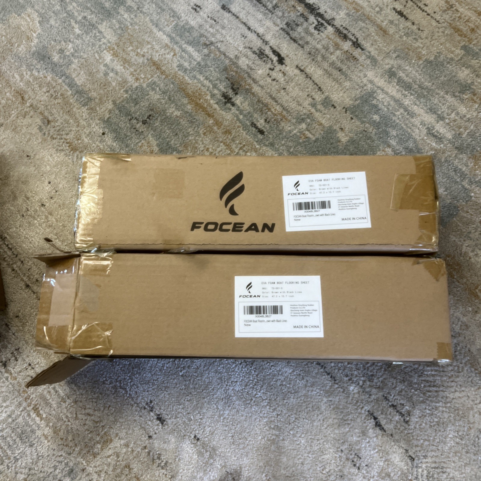 2x FOCEAN Boat Flooring EVA Foam Decking Faux Teak  47.2”x15.7” Brown Black Line