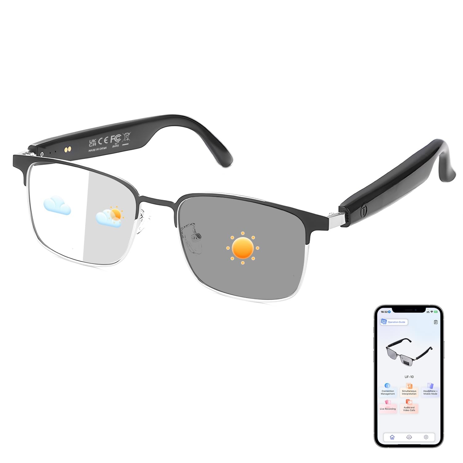 AI Glasses, 160+ Languages Real-Time Translation, Photochromic Translation Gl...