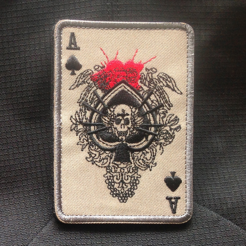 5PCS ACE OF SPADES GRIM REAPER DEATH CARD HOOK & LOOP PATCH EMBROIDERED