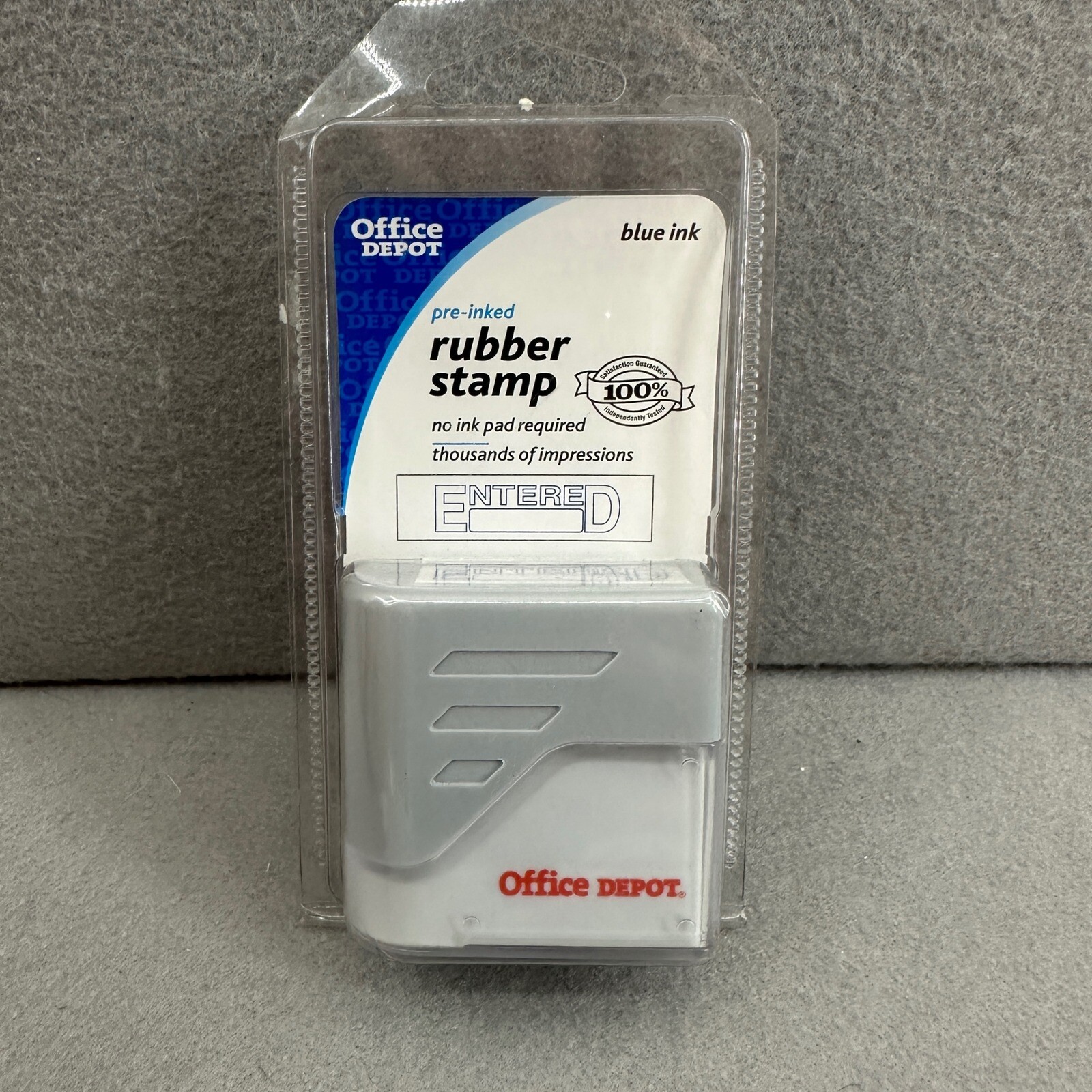 Office Depot Entered Rubber Stamp Pre-Inked Blue Ink Thousands Impressions