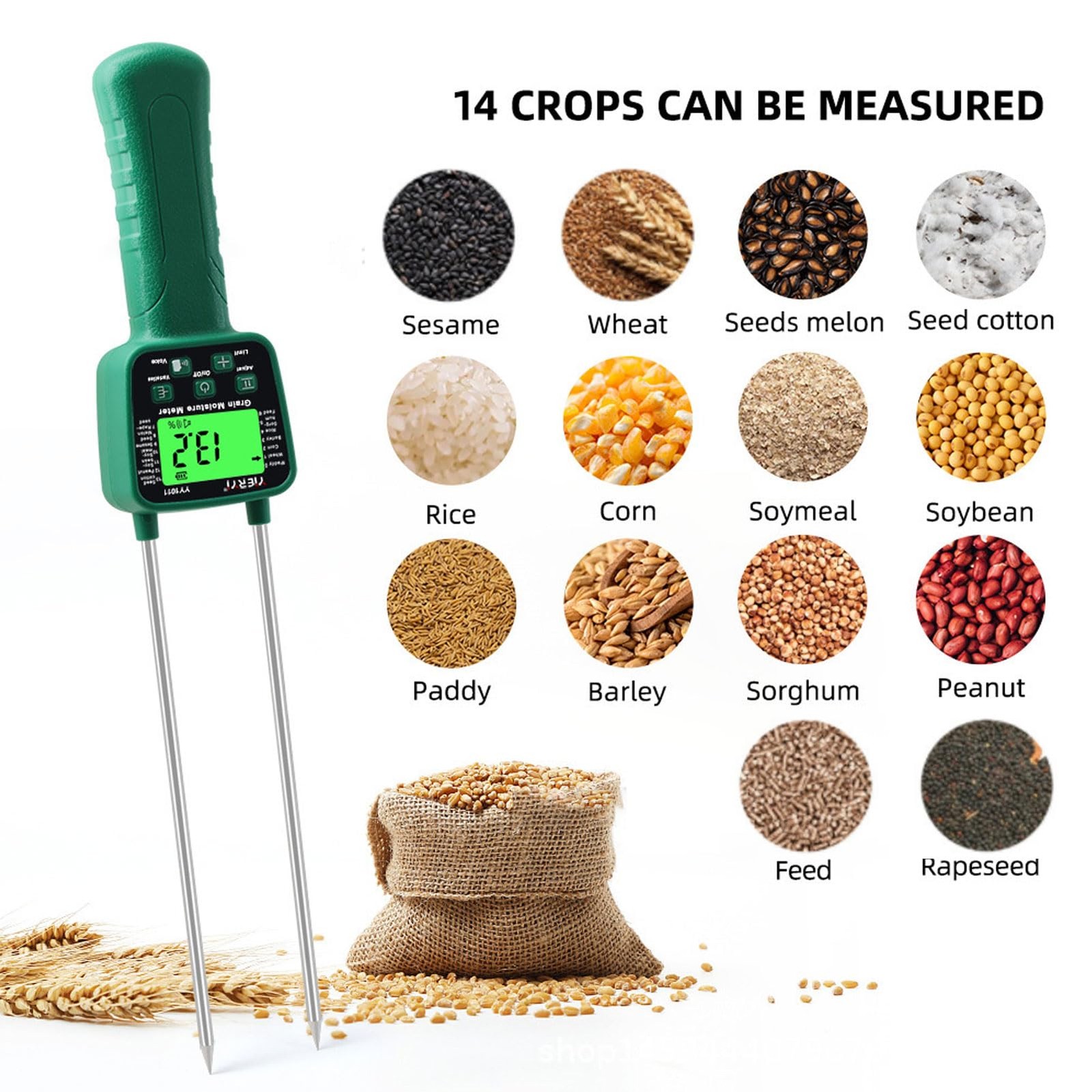 Hay Moisture Tester Meter, Portable Digital Probe Tester with LCD, Grain mois...