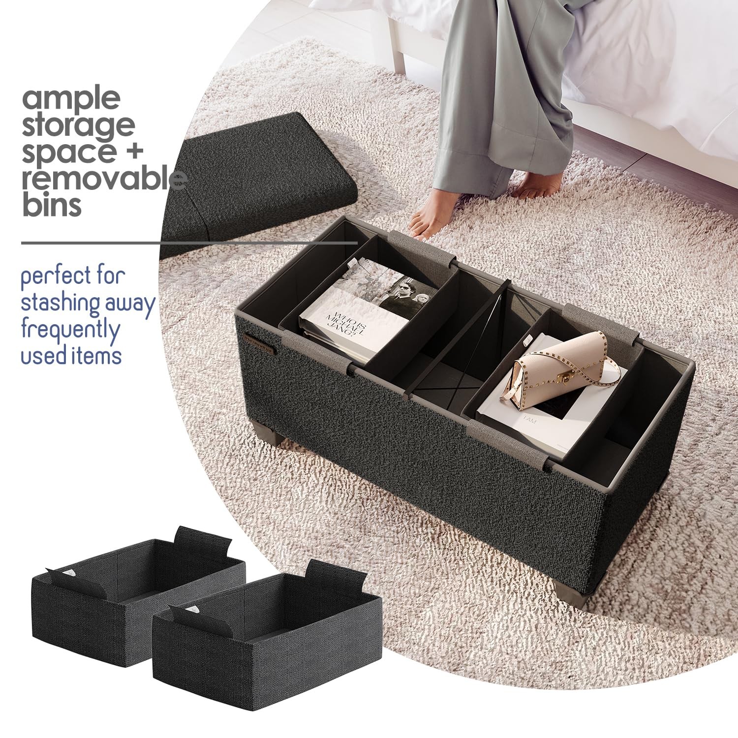 STORAGEBUD Storage Ottoman Bench, 30 Inch Storage Bench for Bedroom End of Be...