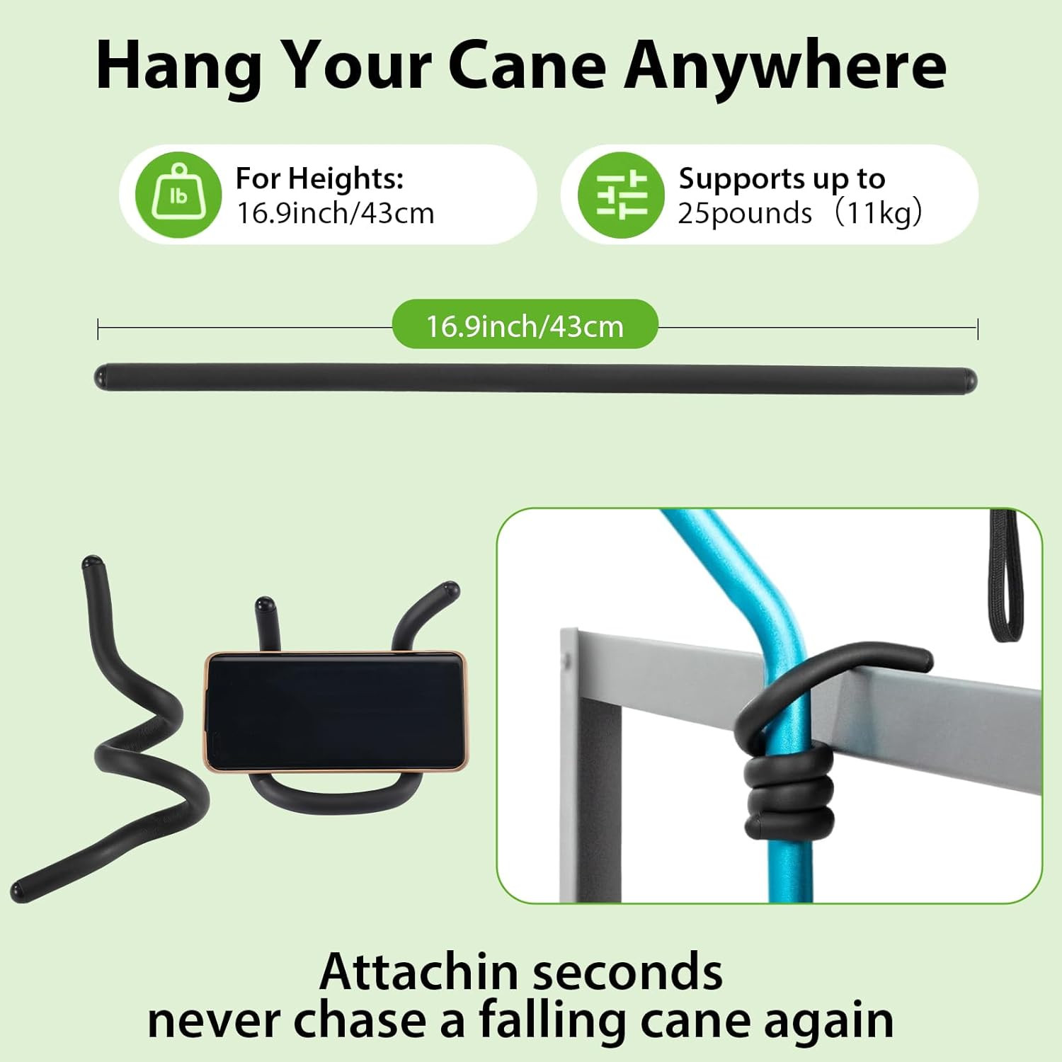 4 Pack Bendable Cane Holder - Cane Holder with Fixation Grabber Hook Attachments