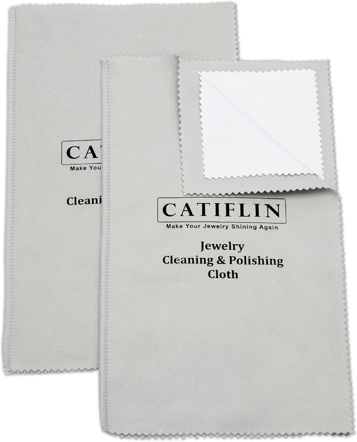 2Pcs Large Multi-Layer Jewelry Cleaning Cloths, 100% Cotton, Light Gray, 10" X 1