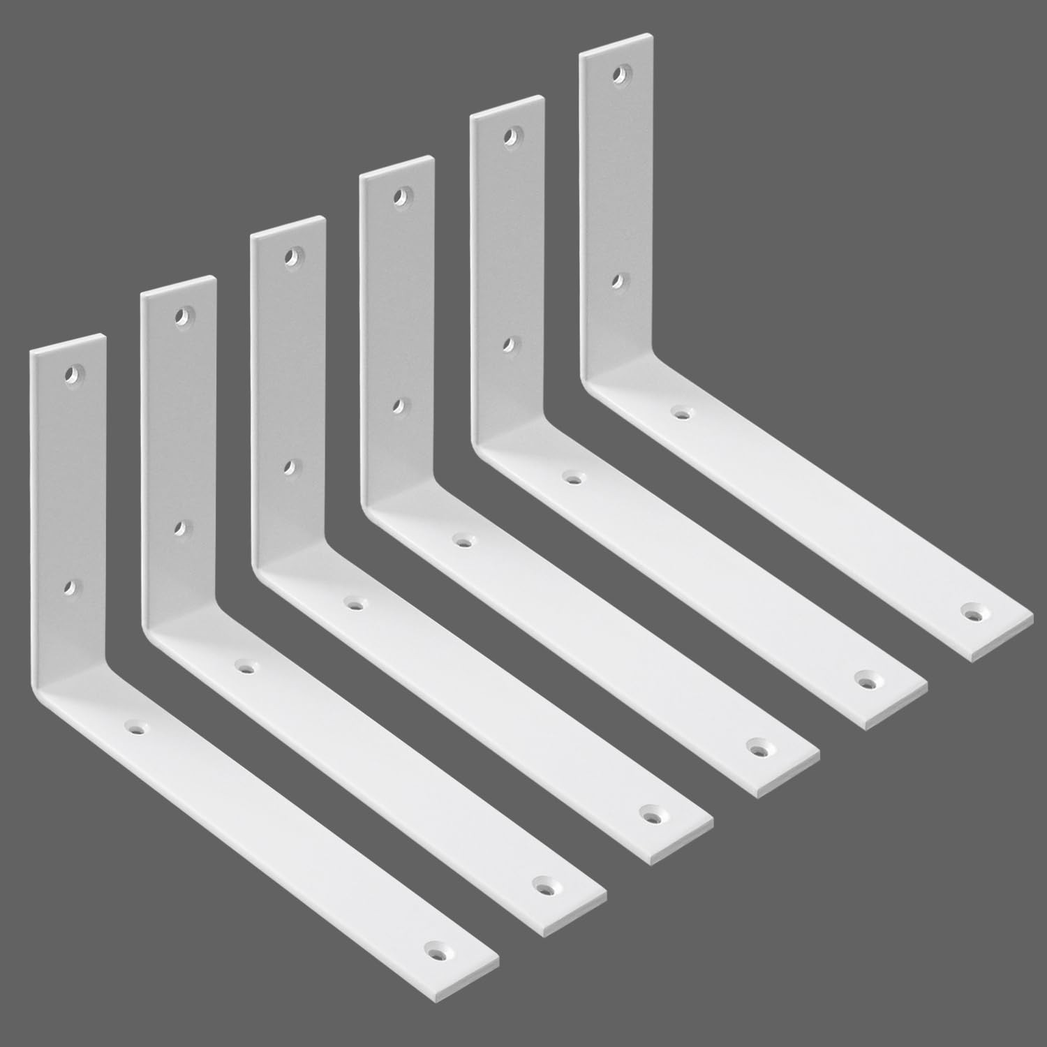 Shelf Brackets Heavy Duty 8 Inch White L Brackets for Shelves 6 Pack 5mm Thic...