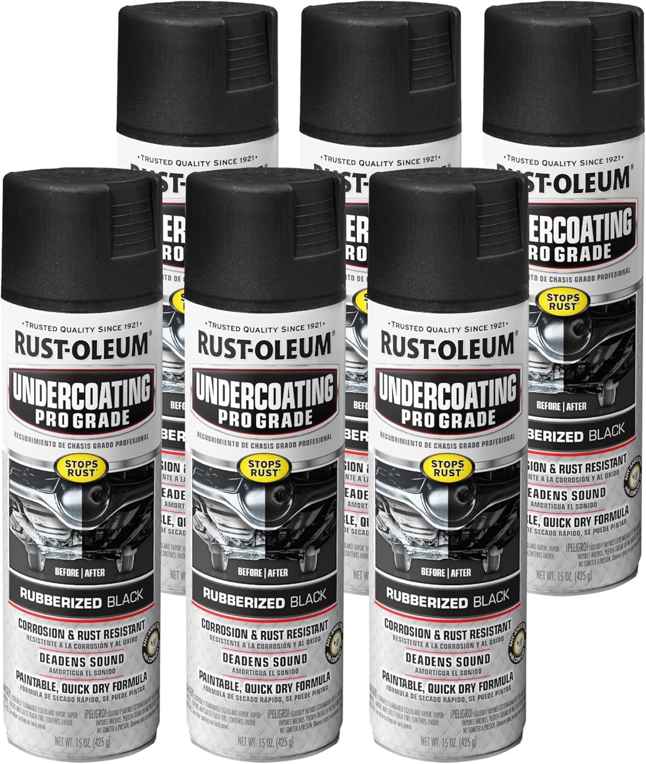 248656-6PK Stops Rust Professional Grade Undercoating Spray Paint, 15oz,6 Pack