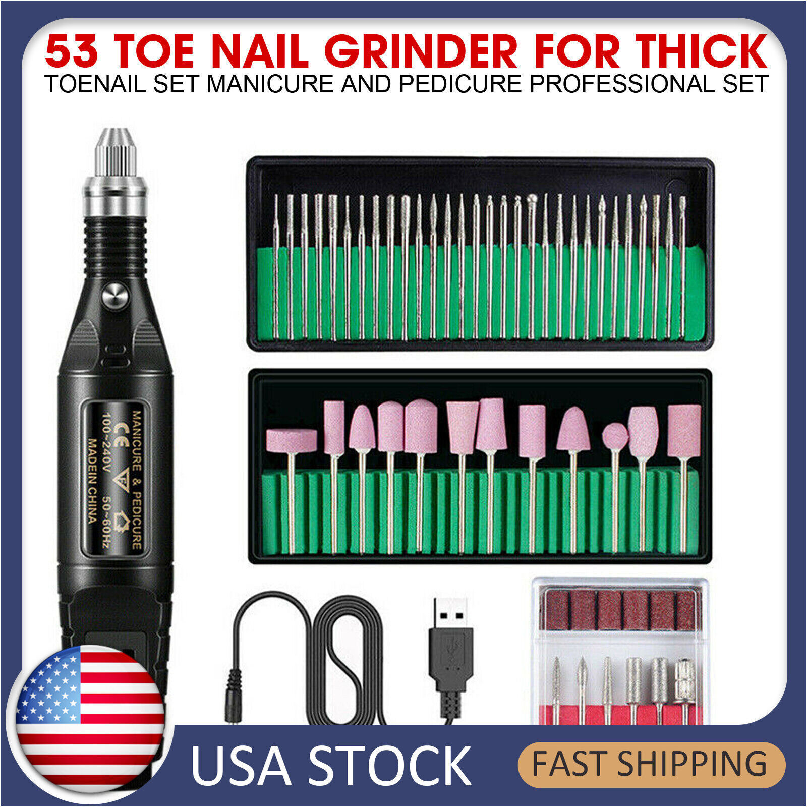 US Toe Nail Grinder For Thick Toenail Set Manicure And Pedicure Professional