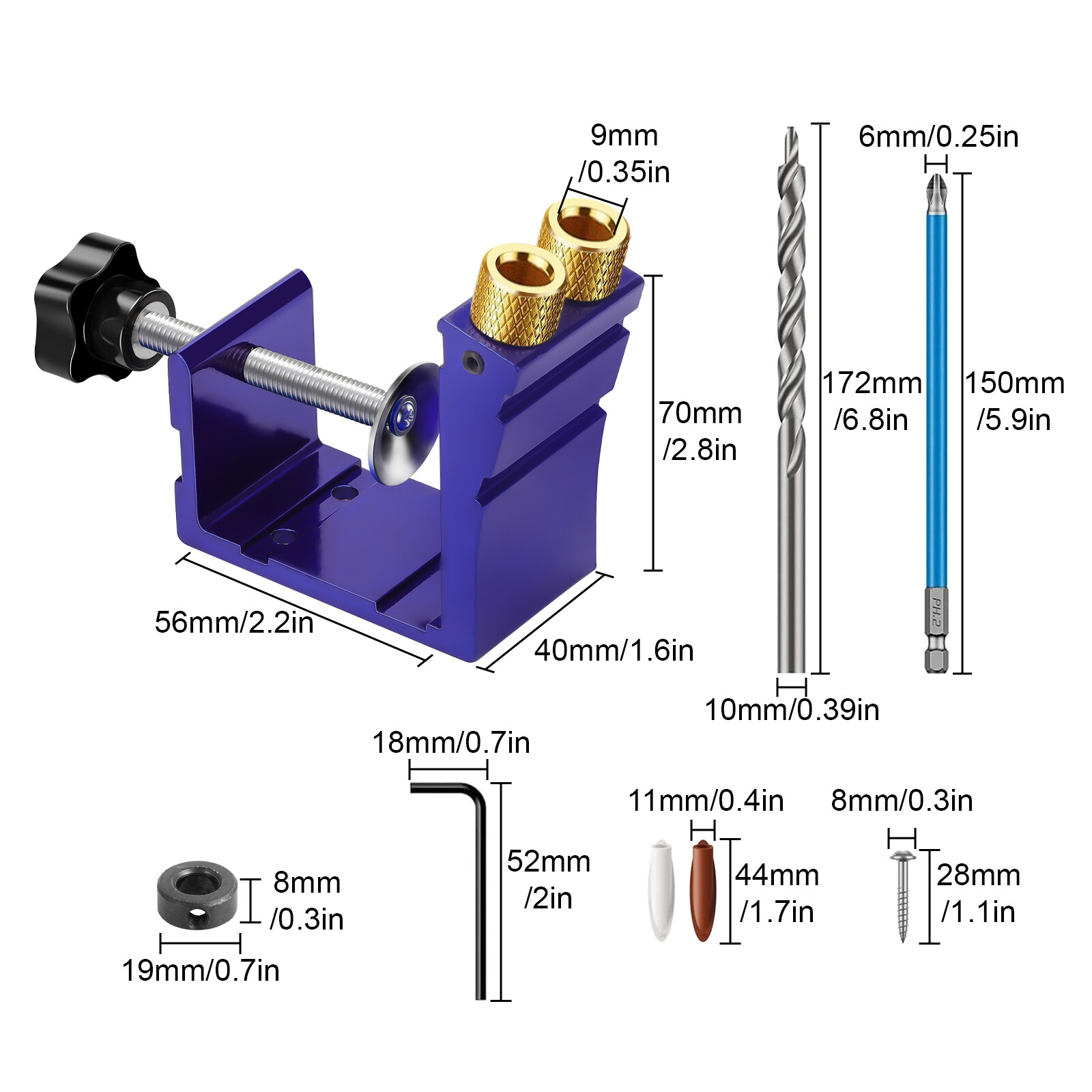 37Pocket Hole Jig Kit Carpentry Joinery Woodworking System Adjustable Depth Tool