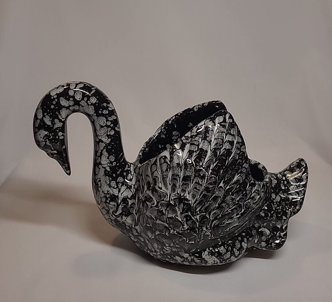 Black and White Ceramic Swan Planter