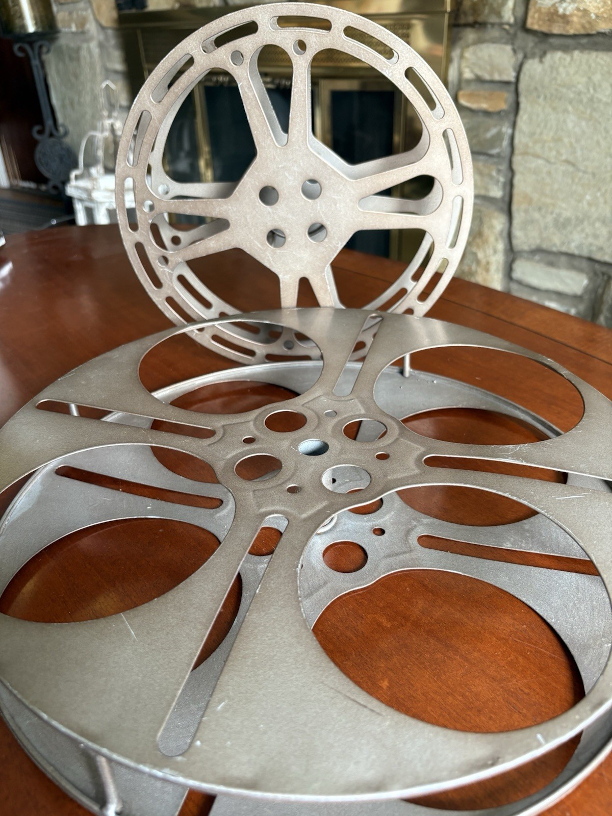 2 Metal Film Reels Home Cinema Equipment/ Home Decor 1st 13.5“ X 2“ &  2nd 9”X2”