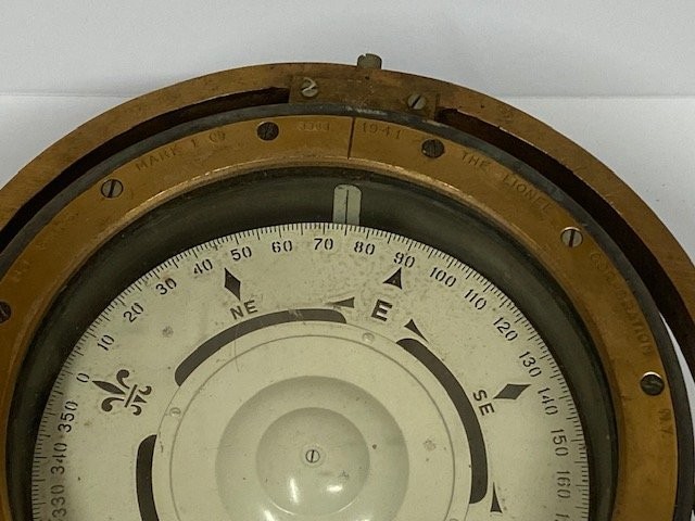 Large Antique Lionel Corporation Mark I 1941 US Navy BU Ship Compass - No. 3303