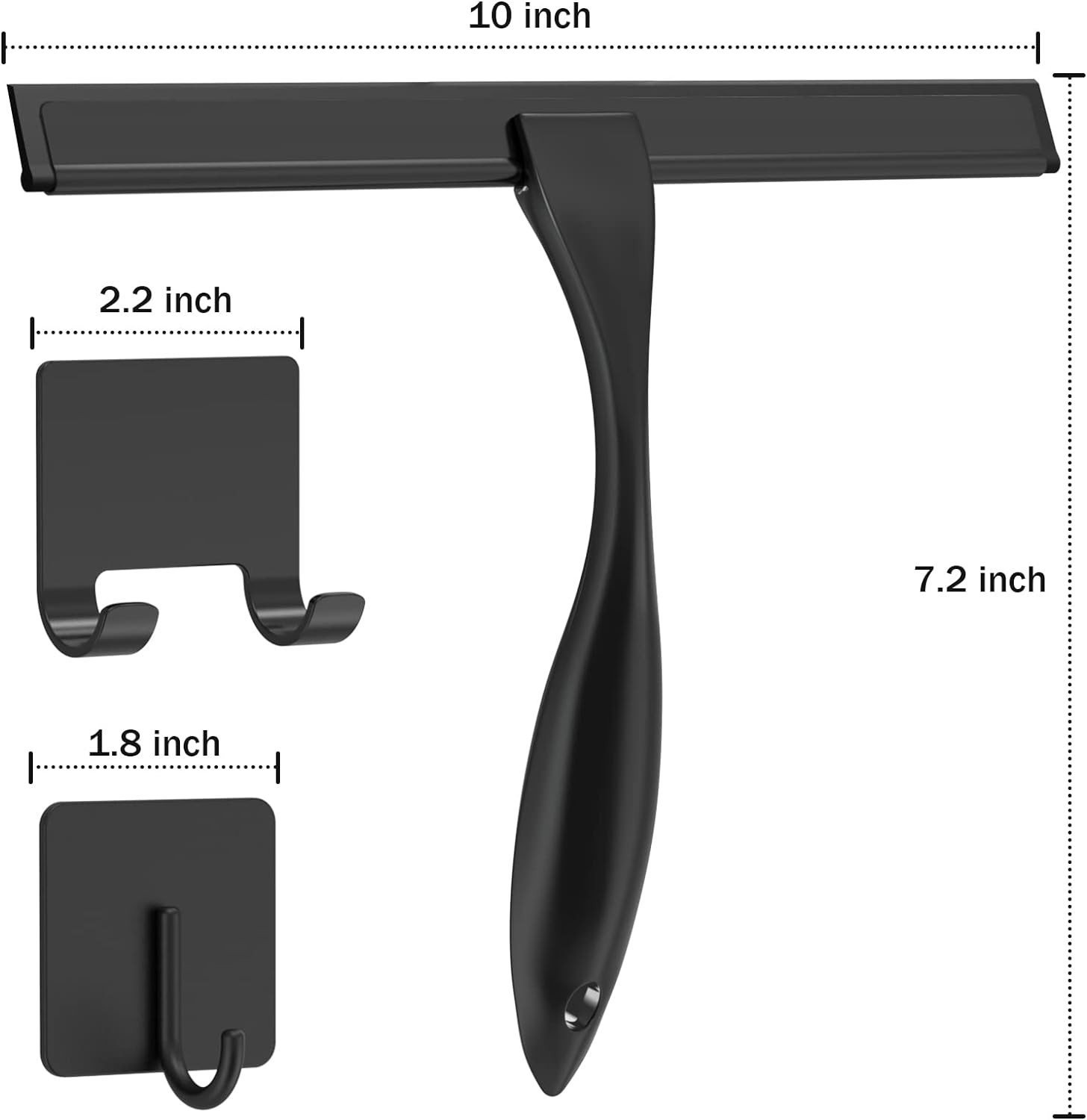 All Purpose Shower Squeegee 10 Inch with 2 Hooks Black