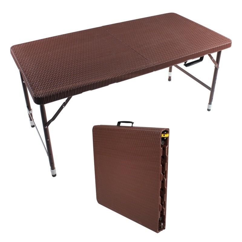 4ft Rattan Camping Table, Outdoor Garden Picnic Desk Furniture Portable 49"x24"