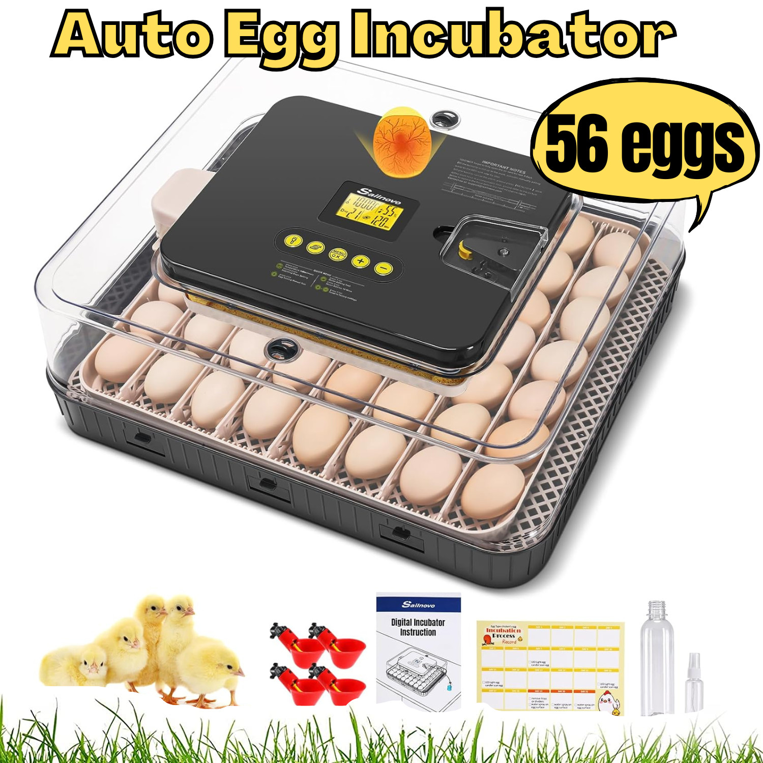 12/18/24/56 Egg Incubators for Chicken Eggs w/ Automatic Egg Turning 360° View