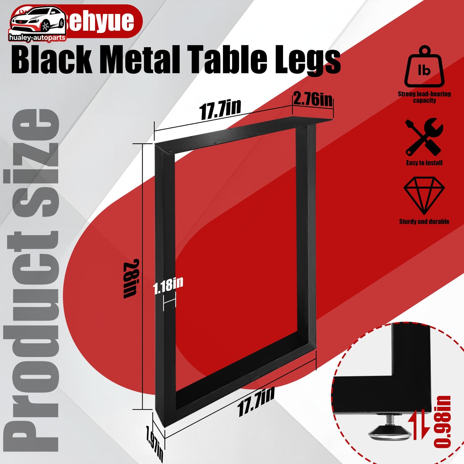 28" x 17.7" Black Table Legs Industrial Country Style Heavy Duty Set of Steel