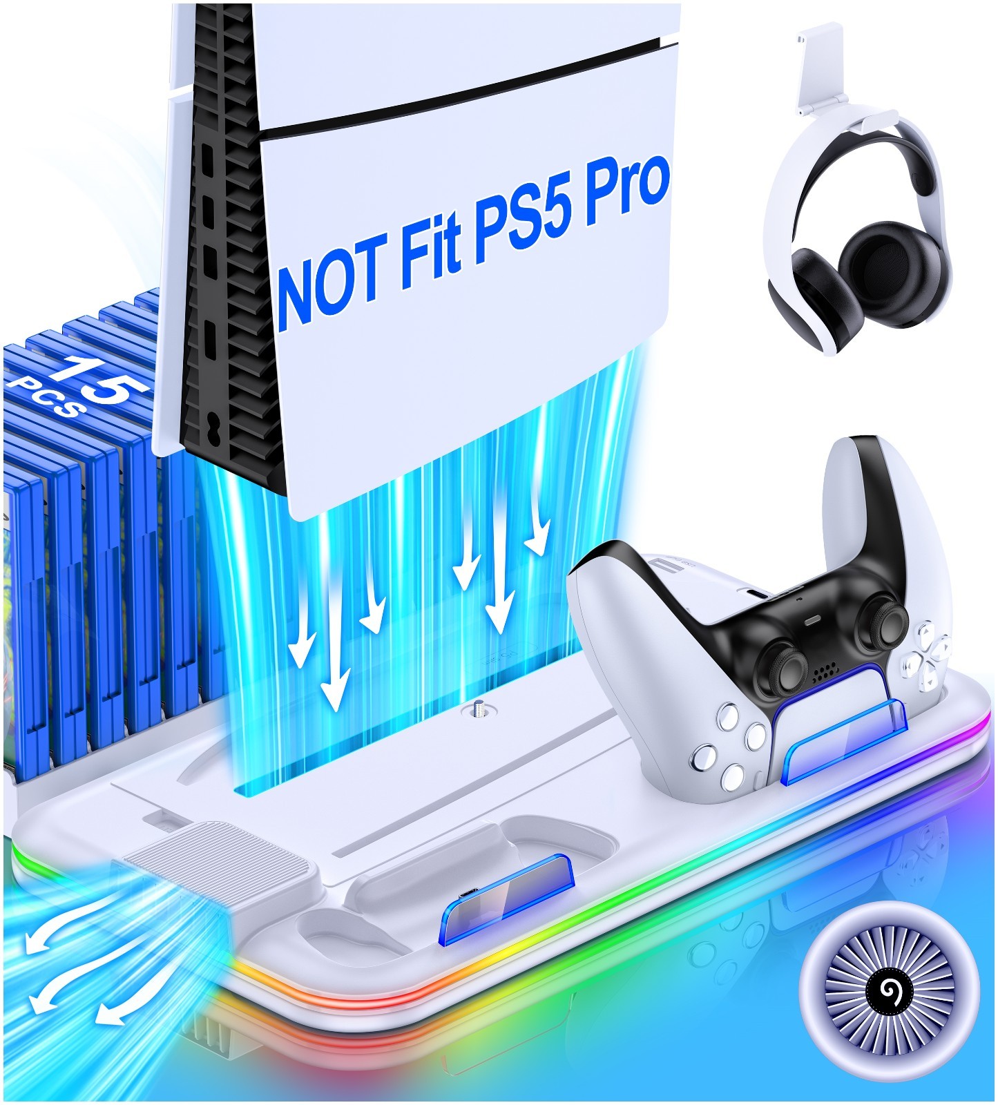 for Playsation 5 Digital/Disc/PS5 Slim Stand Cooling Fans PS5 Charger Station
