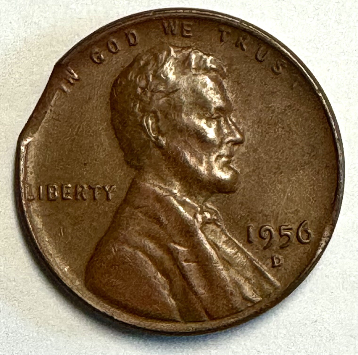 Nice 1956-D Lincoln Cent with Clipped Planchet   EF/AU Free US Shipping