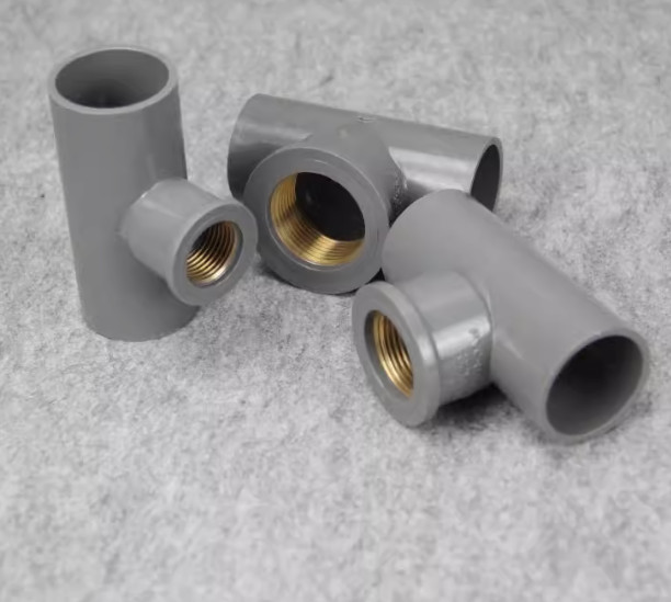 PVC Water Pipe Fittings Plastic T-shape Pipe copper Internal Thread Grey