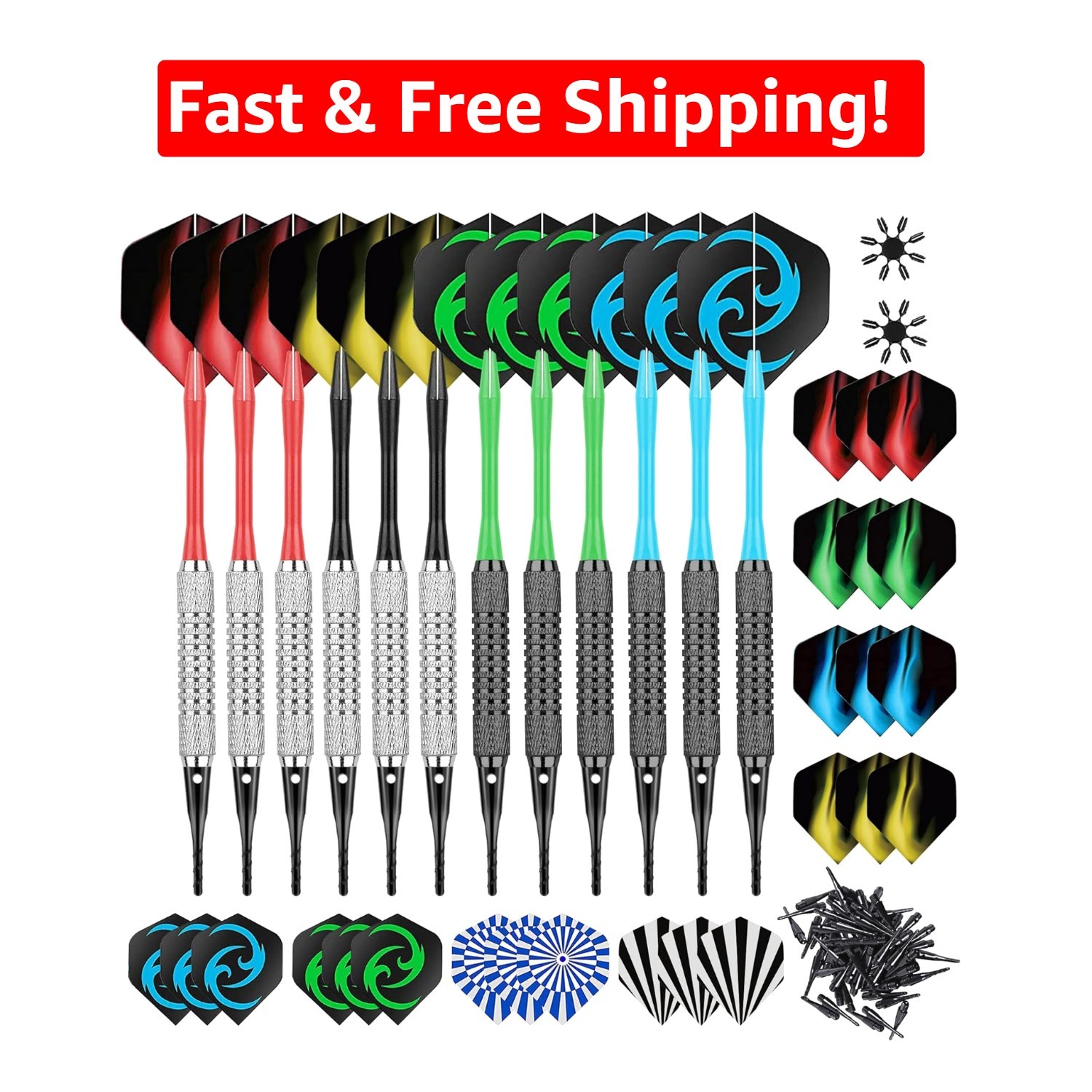 Colorful 12-Pack Soft Darts Set for Beginners with Extra Flights & Protectors