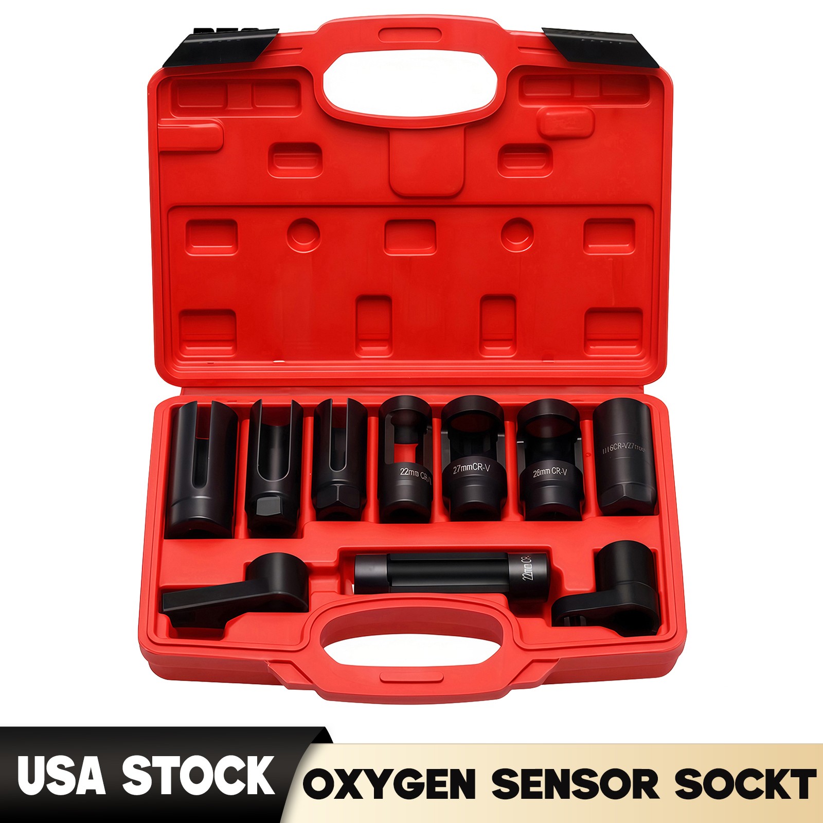 10pc O2 Oxygen Sensor Socket Wrench Removal Tool 3/8" 1/2" Drive x 7/8" 22mm Set