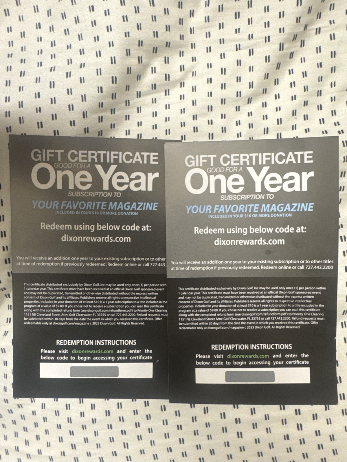 Dixon Golf Gift certificate
