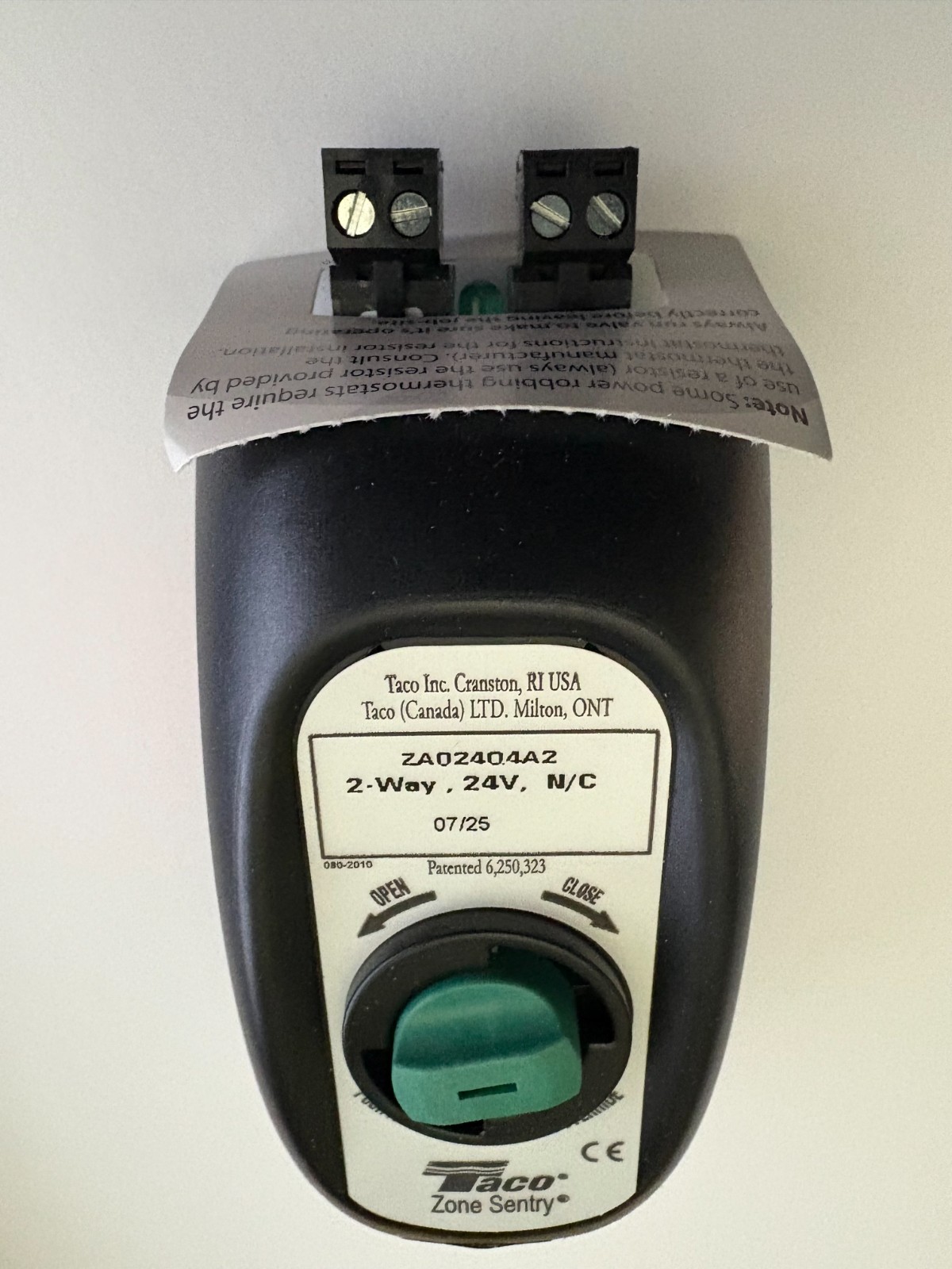 Taco ZA024Q4A2 Zone Sentry Replacement Actuator Head, NC, 24V