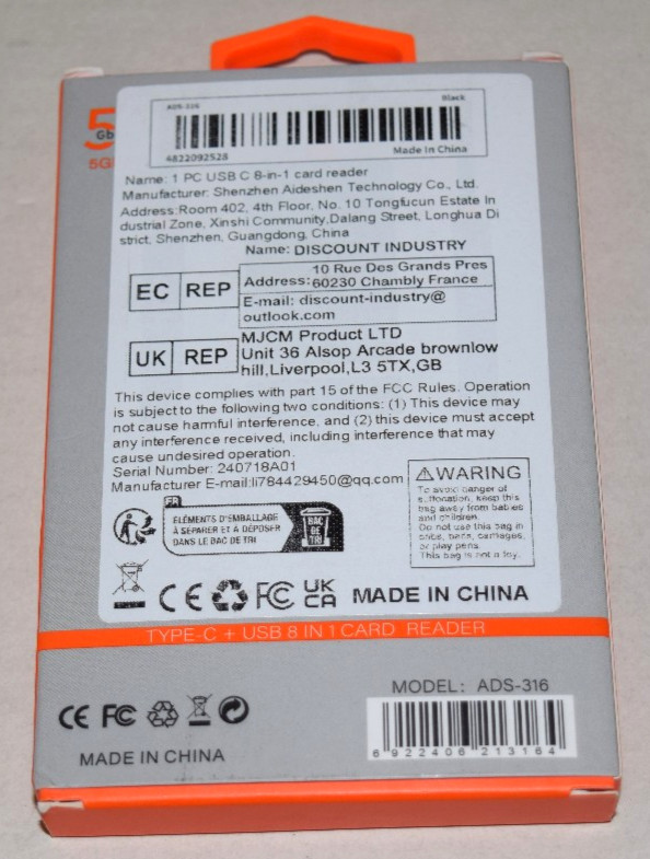 USB C 8-in-1 Card Reader Support S SD/TF/CF/MS Card Read and Write Read U Disk