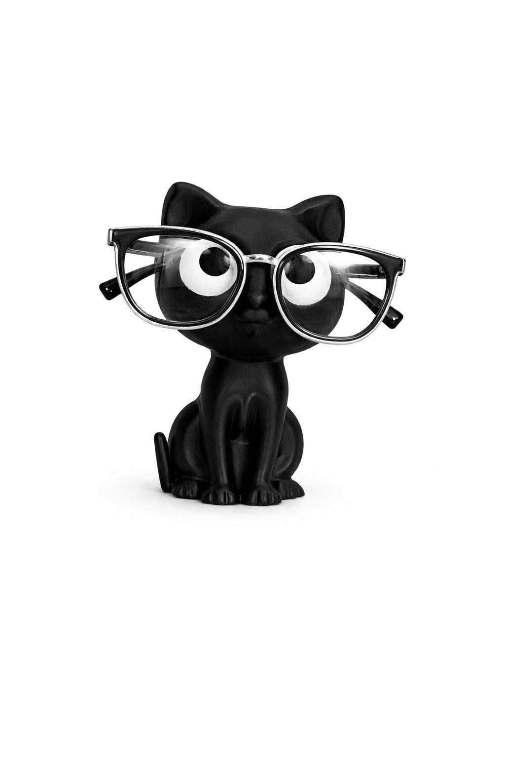 Black Kitty Eyeglass Holder, Playful Cat Design (Fits Most Glasses, Scratch-Free
