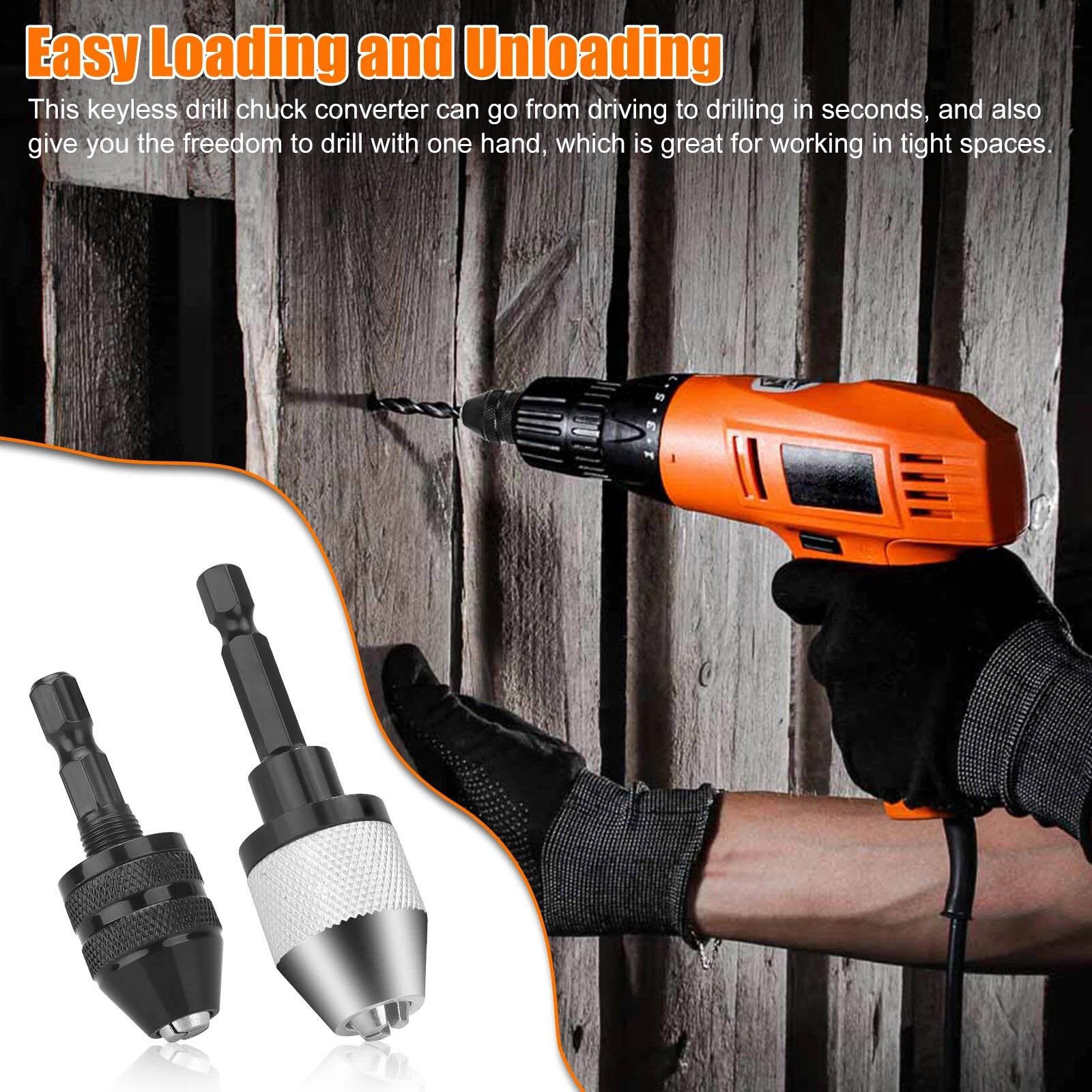 2x Keyless Chuck Converter 1/4" Hex Shank For Drill Accessories Quick Change