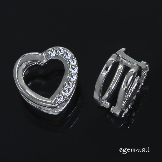 Sterling Silver CZ Heart Pinch Bail Pendant Clasp Slider 1pc #97128