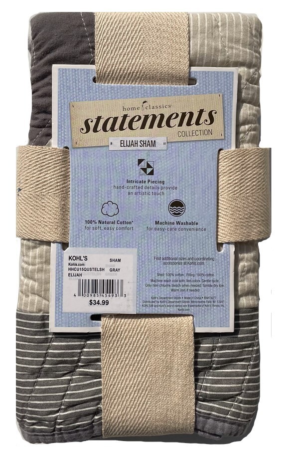 Home Classics Statements Elijah Cotton Quilted Standard Sham Grey Black White