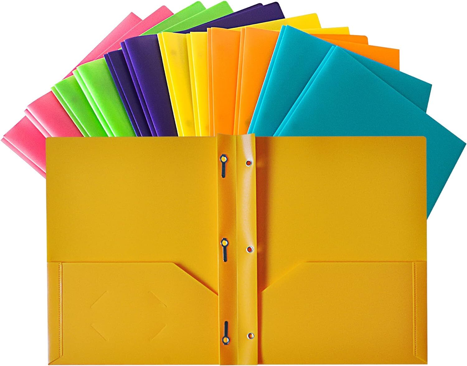 Seashell 12 Pack Two Pocket Folders Pink, Cyan, Yellow, Orange, Green, Purple