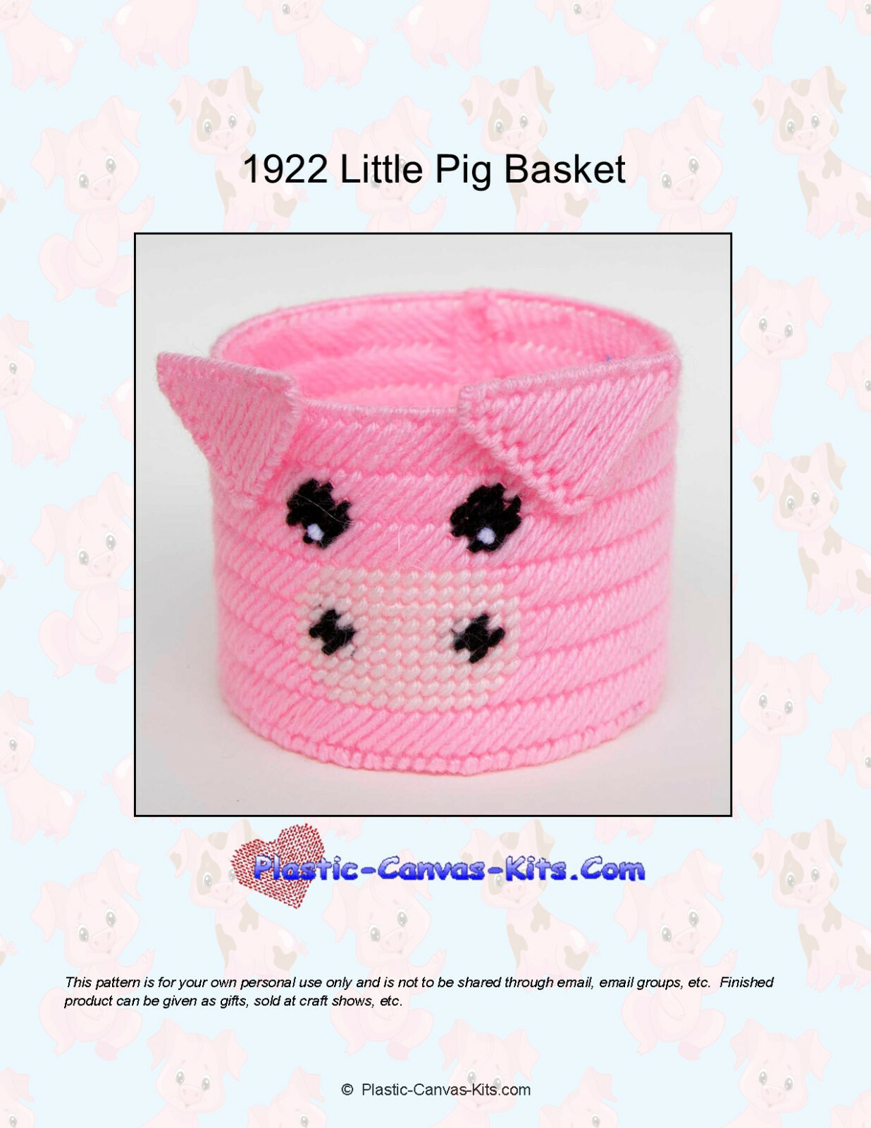 Little Pig Basket-Plastic Canvas Pattern or Kit