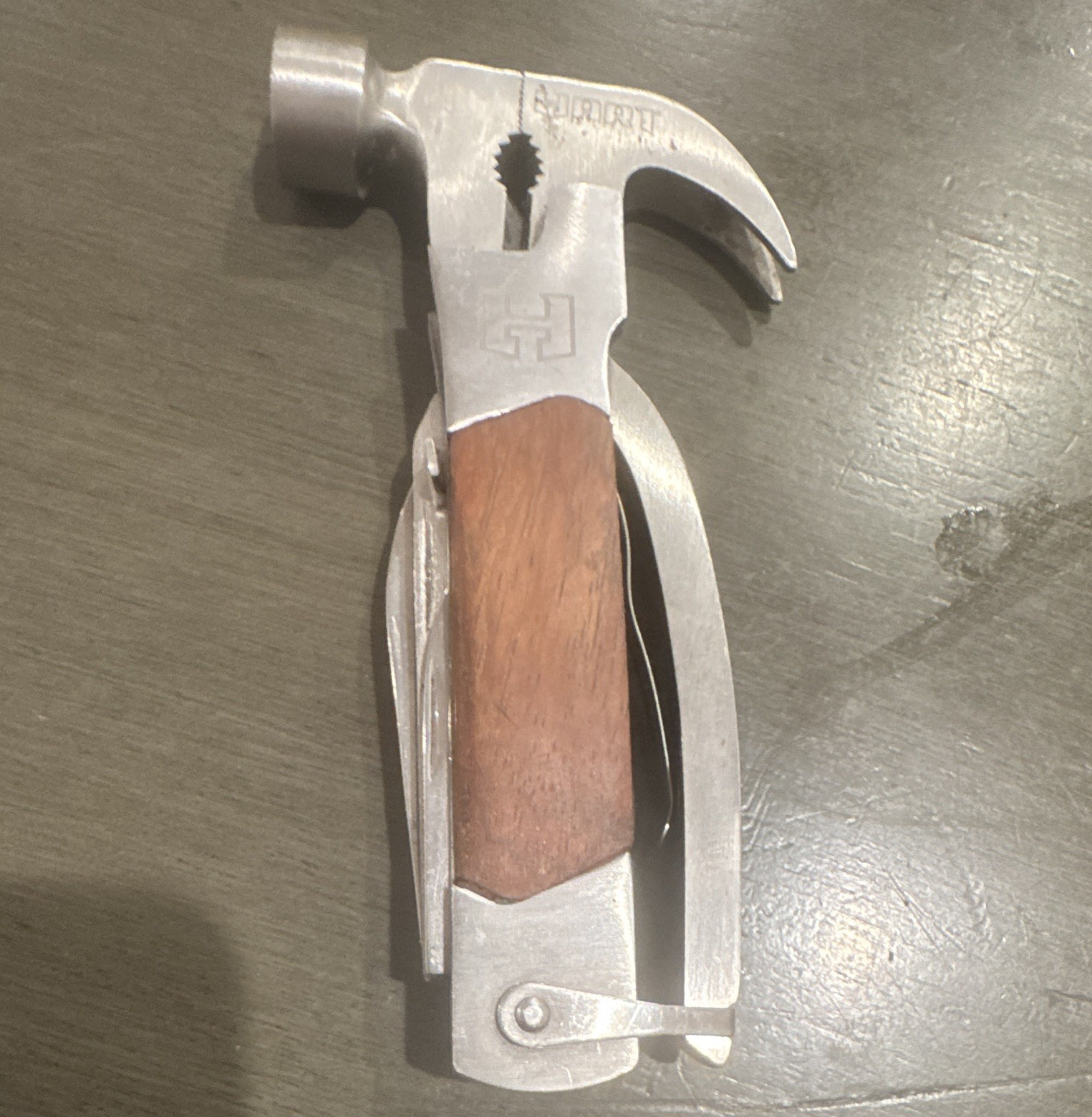 Hammer Multi-Tool Stainless Steel Blade Wood Handle Folding Knife Saw Pliers