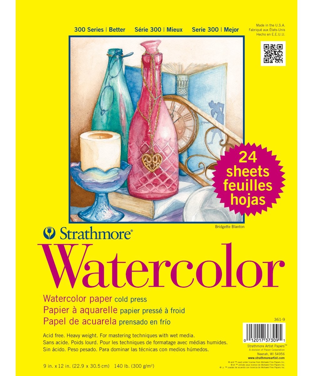 300 Series Watercolor Paper Pad, 9x12 inches, 24 Sheets (140lb/300g) - Artist