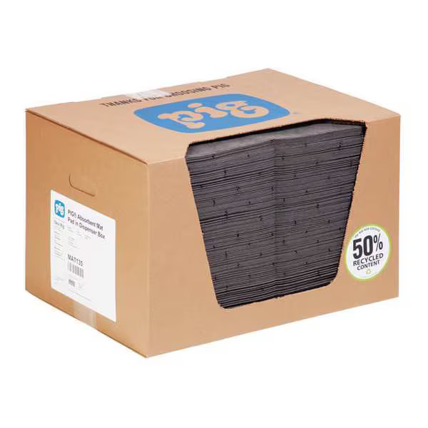 Pig Sorbent Pad, 22 gal, 15 in x 20 in, , Gray, Polypropylene MAT135 Pig MAT135