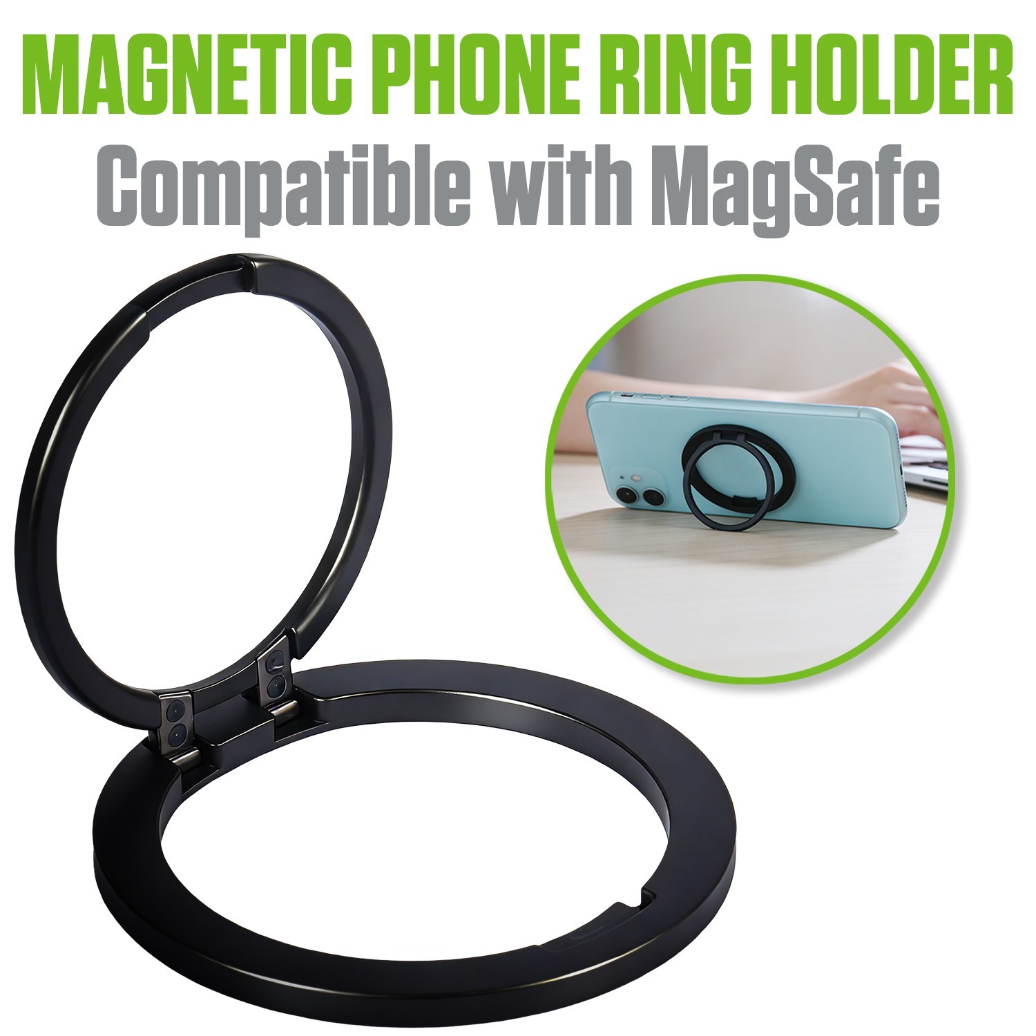 MagSafe Compatible Magnetic Phone Ring Holder Kickstand Grip for iPhone & Galaxy