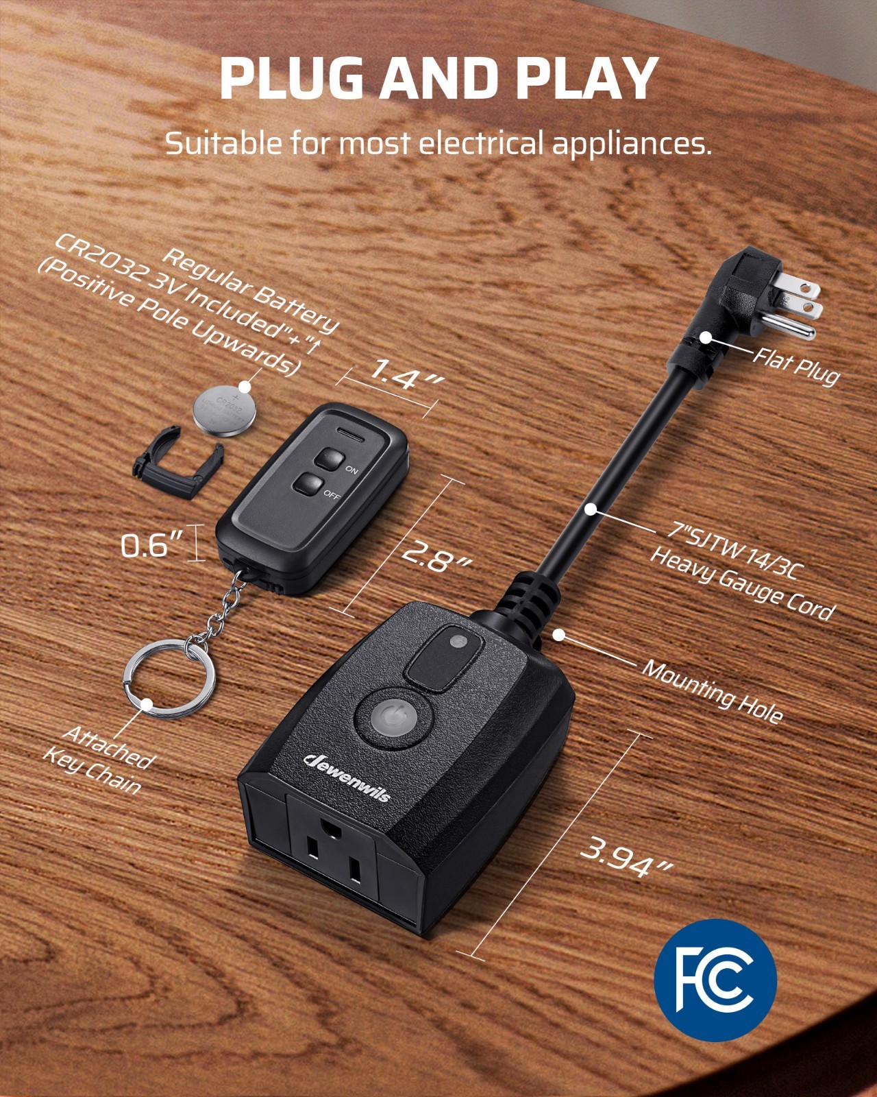 DEWENWILS Outdoor Remote Control Outlet, 125V 15A Wireless Remote Control Switch