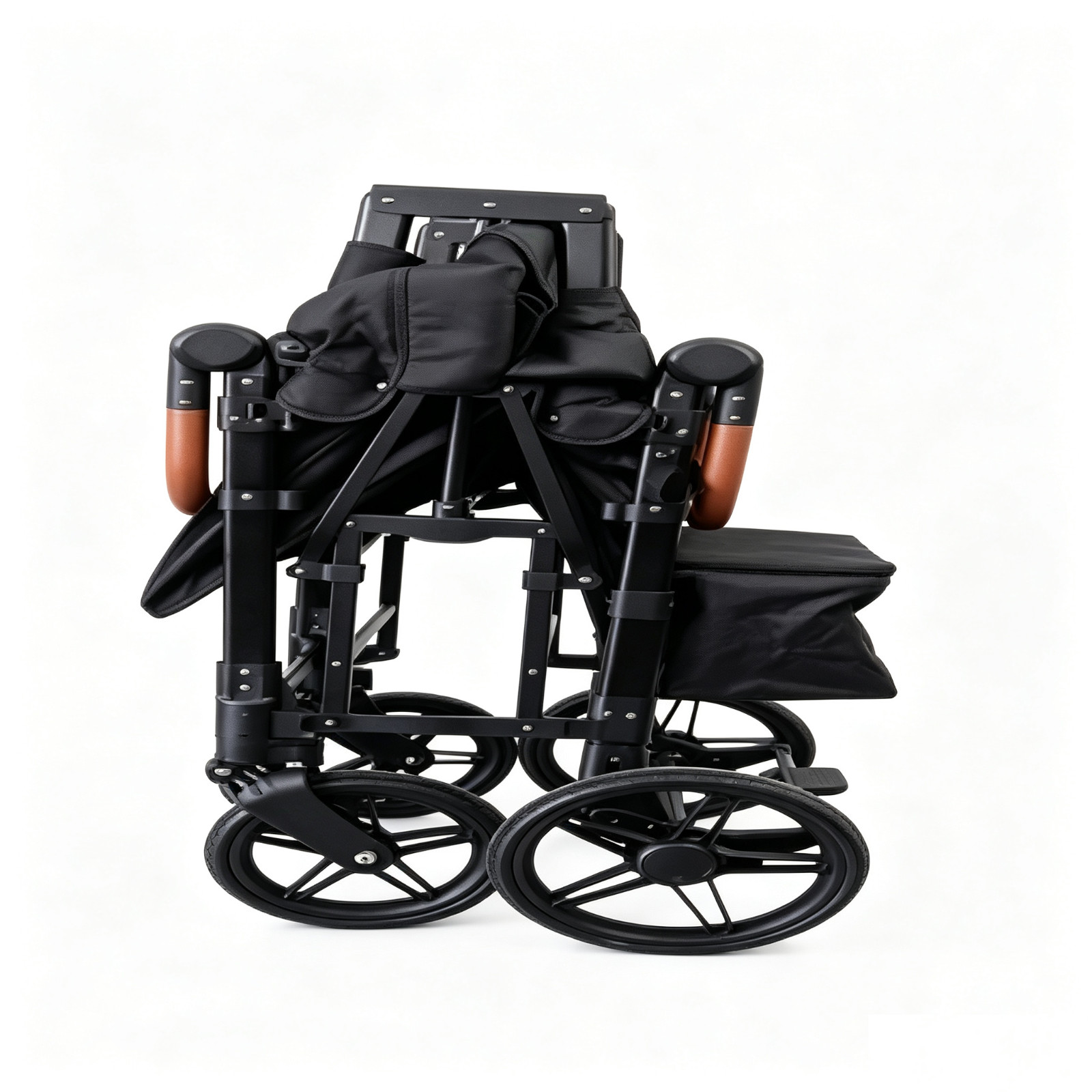 Wagon Stroller w/ Canopy, 4 seater Push Pull Quad Collapsible Stroller Black