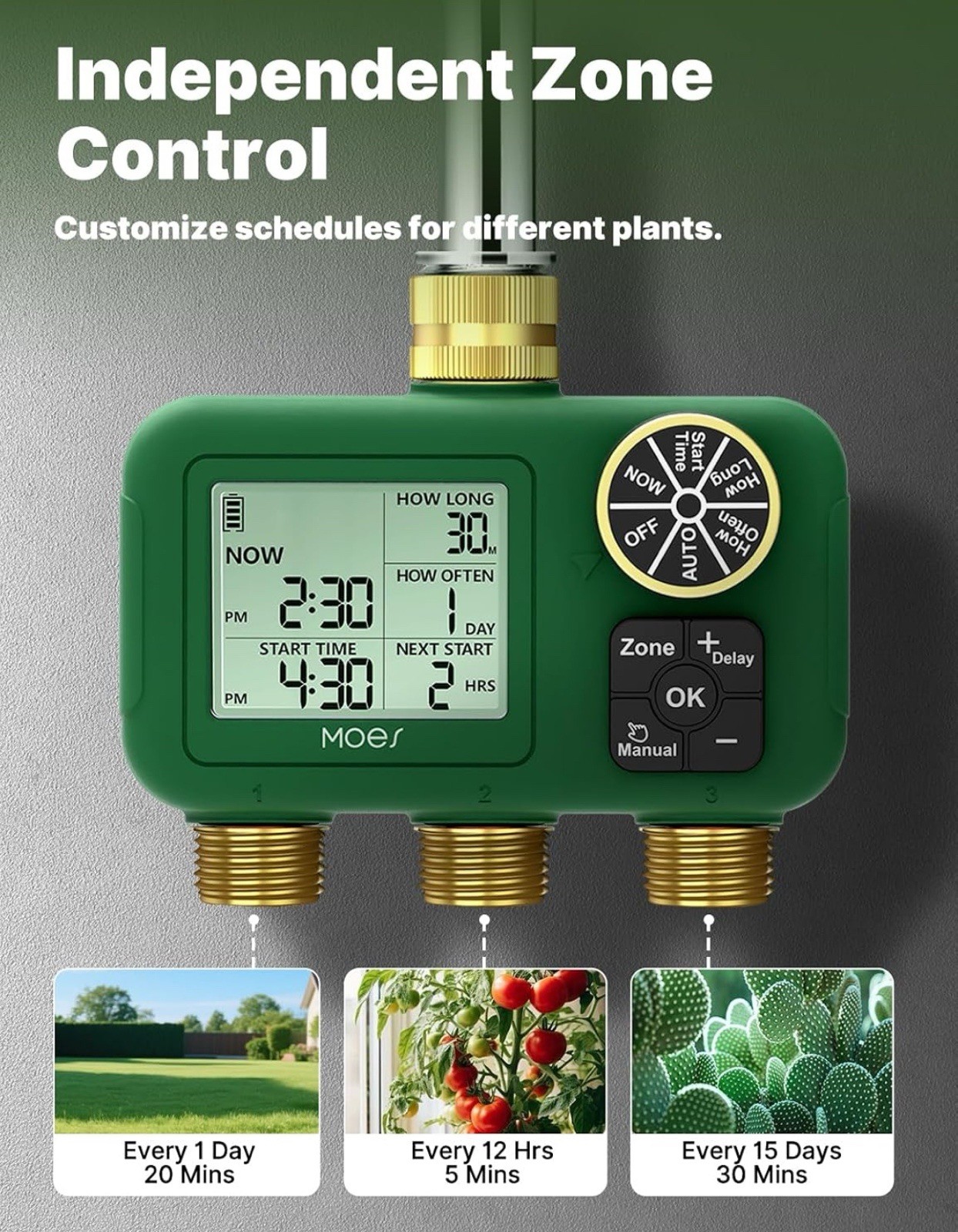 3 Zone Garden Hose Water Timer Heavy Duty Solid Brass Outlet Automatic Sprinkler