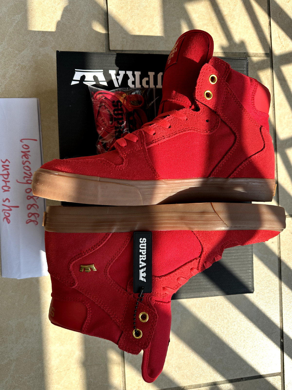 Lovesong SUPRA VAIDER Red Suede Canvas Mens Mid Top BMX Skate Shoes Streetwear