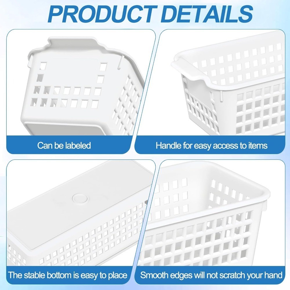 Small Plastic Storage Baskets 6-Pack Organizer Trays in White